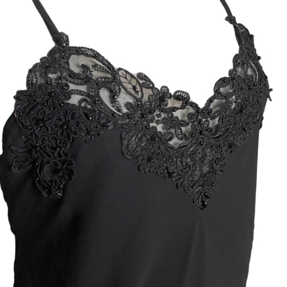 Black Whimsygoth Fairy Beaded Maxi Slip Dress with Asymmetrical Hem Size M - Picture 3 of 7